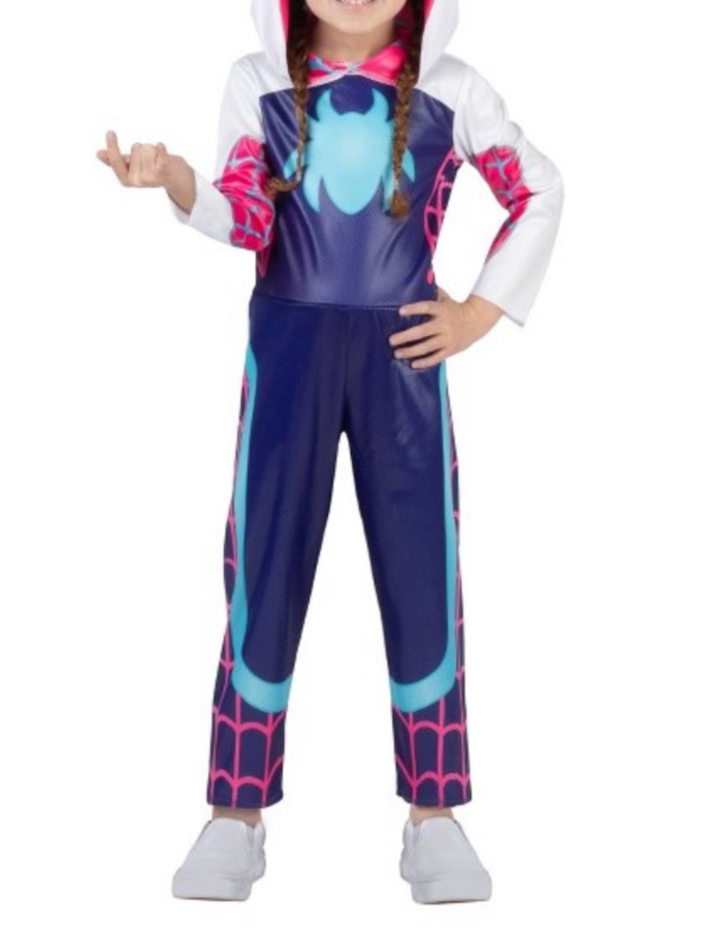 Marvel Girls Spider-Gwen Hooded Superhero Costume - Navy, Pink & Light Blue